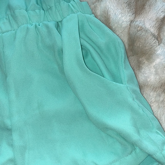 Mint Green Shorts Romper with caged back - Picture 3 of 9